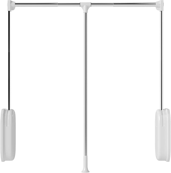 Pull Down Closet Rod White, Adjustable 33-45 inches Side Mounted Closet Rod, Two-way Buffering 60 lbs Heavy Duty Wardrobe Lif