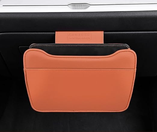 Car Leather Trash Can for Glove Box, Hanging Garbage Bin，Waterproof Foldable Stroage Organizer for Car, Multipurpose Interior Accessories for SUV Truck RV Camping (Orange Glove Box)
