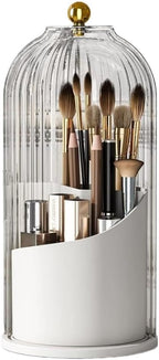 Makeup Organizer Vanity 360 Rotating Makeup Brush Holder Organizer with Lid Clear Makeup Brushes Organizer for Vanity Desktop
