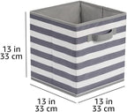 Amazon Basics Collapsible Fabric Storage Bins with Handles, Cube Organizer for Organizing, 13"x13"x13", White/Light Grey Stri