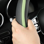 Car Steering Wheel Cover, Leather Steering Wheel Cover Green Universal 14.5-15 Inch Microfiber Leather Anti-Slip Breathable A