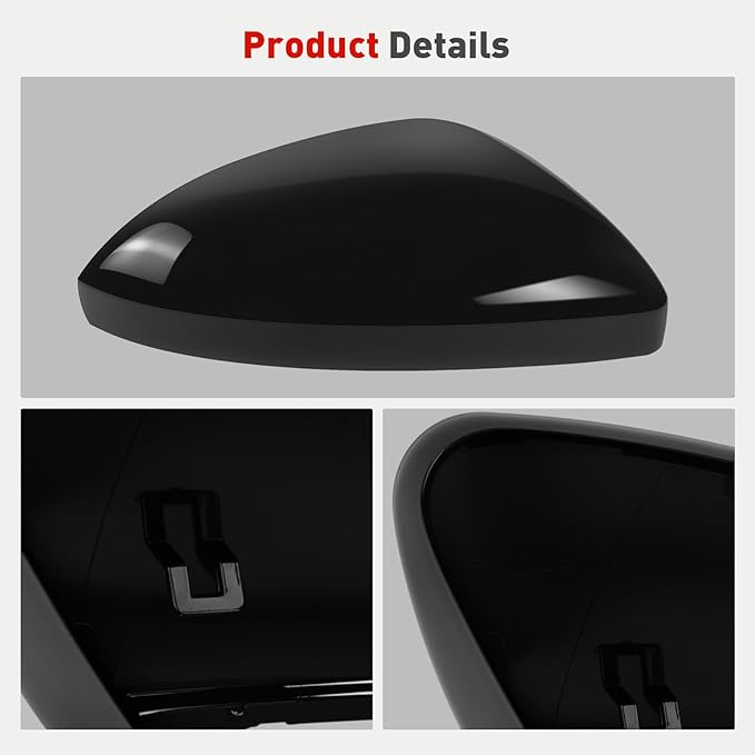 Passenger Side Mirror Cap Compatible with Volkswagen Jetta 2019-2025, Right Side Door Rearview Mirror Cover Fit for Jetta US Version Without Turn Signals, 17A857538AGRU - Glossy Black