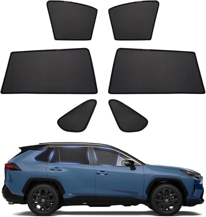 Powerty Window Sun Shade for 2013-2018 Toyota RAV4 Accessories -Upgrade Double Layer Rear Windshield Shade 6 Pack Light Block Car Privacy Cutains Shades for Baby, Camping, Napping, Sleeping