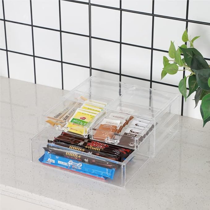 Cq acrylic Clear Storage Drawers,Stackable Make up Organizers And Storage For Vanity Countertop,Large 3 Drawers Plastic Shelf