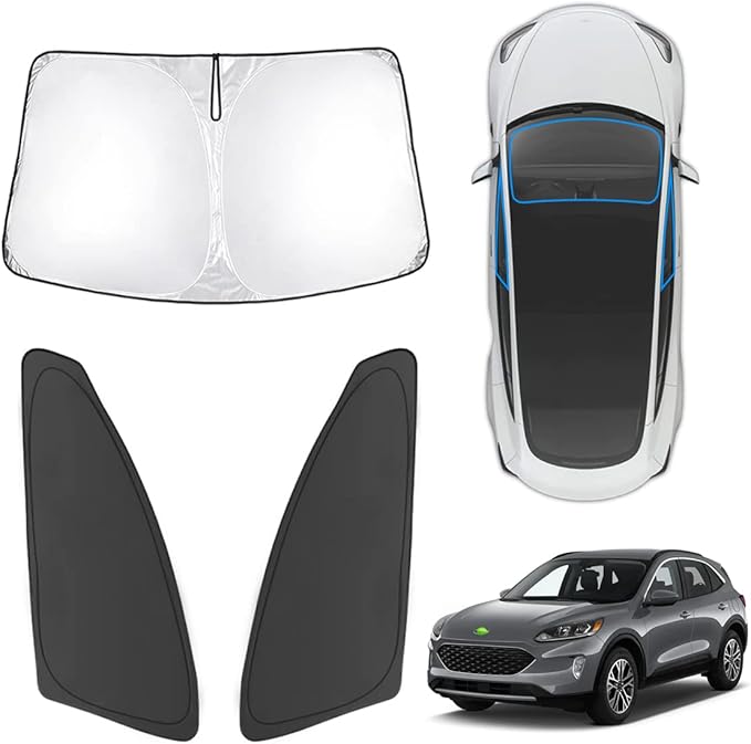 Karltys 3PCS Windshield Sun Shade for 2020-2024 2025 Ford Escape, Reflective Front and Side Window Sunshade Custom Fit Ford Escape, Foldable Sun Visor Protector Blocks Heat UV Rays