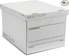STAPLES Corrugated File Box Lift Off Lid, Letter/Legal Size, White/Black, 10/Pack