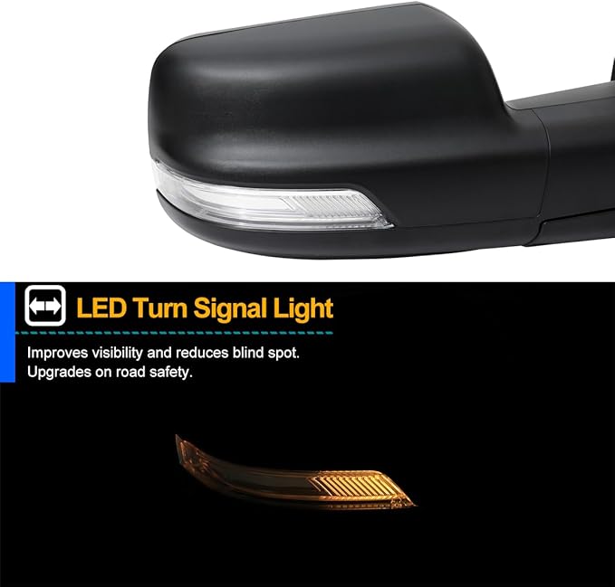 Spec-D Tuning Black Power Fold Heated + LED Signal + Blind Spot Monitor Right Passenger Side Mirror Compatible with 2019-2024 Ram 1500, Left + Right Pair
