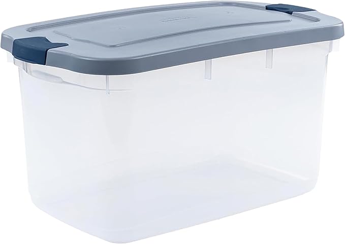 Rubbermaid Roughneck Clear 66 Qt/16.5 Gal Storage Containers, Pack of 4 with Latching Grey Lids, Visible Base, Sturdy and Sta