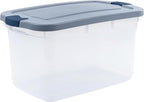 Rubbermaid Roughneck Clear 66 Qt/16.5 Gal Storage Containers, Pack of 4 with Latching Grey Lids, Visible Base, Sturdy and Sta