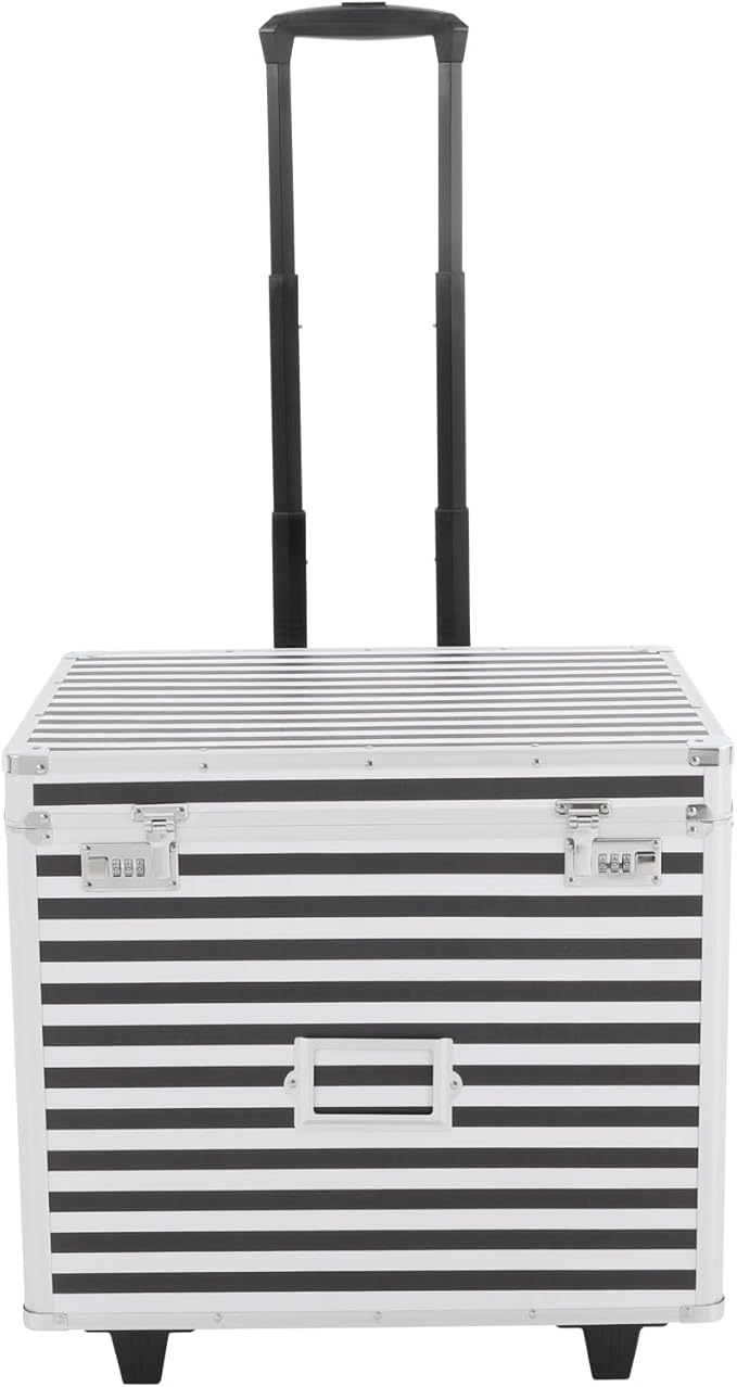 Locking File Box Aluminum Alloy Portable Storage Case with Telescopic Handle Mobile File Organizer with Combination Lock Roll