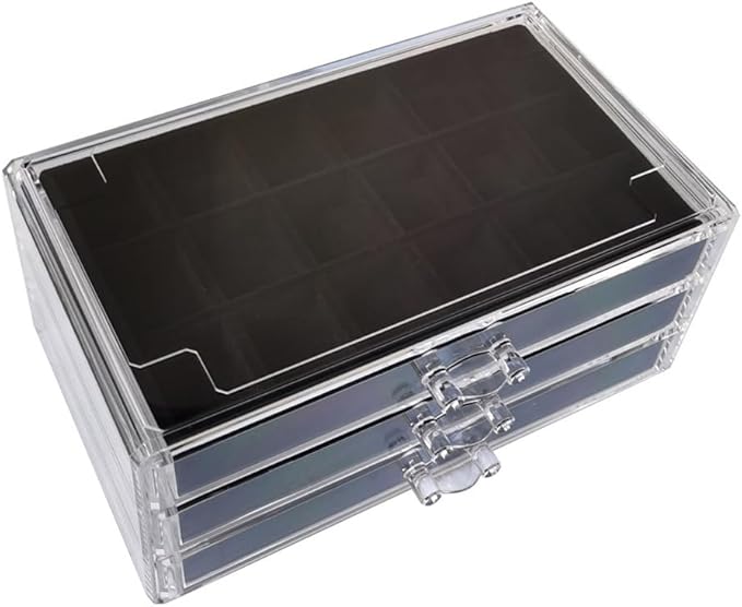 YUFONG Earring Organizer Box Acrylic Jewelry Organizer with 3 Drawers 54 Adjustable Grids Clear Stackable Earring Holder Velv