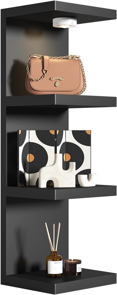 4-Tier Wall Shelf Unit with USB Rechargeable Led Light (Remote Controlled),Versatile Floating Display Shelves,Lack Style Wall