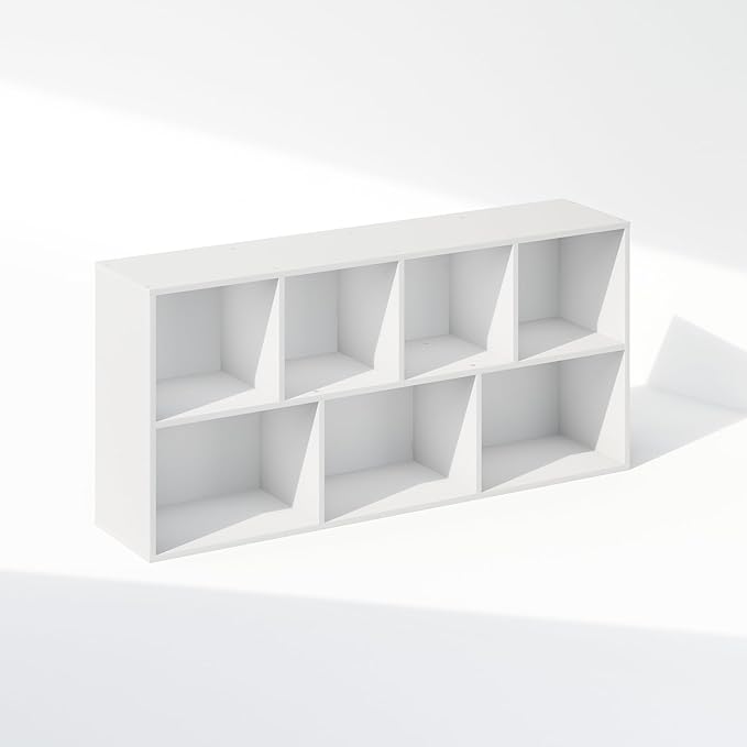 Furinno Reed Closet Organizers and Storage, 7-Cube Closet Organizer, Open Shelf Closet Storage, for Wardrobe, Bedroom, Living