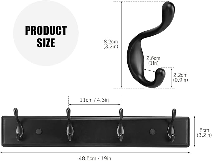 Badiano Wooden Coat Rack, Wall-Mounted Organizer for Closet, Entryway, Hallway, Foyer, Bedroom, Heavy Duty Double Hooks for H