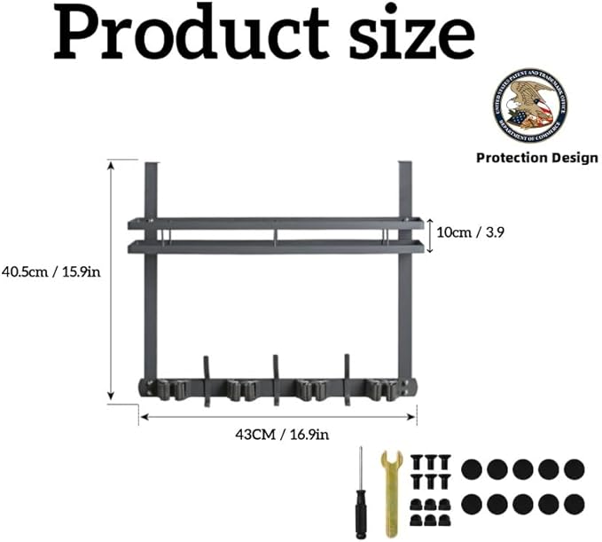 Broom Holder Over The Door Over Door Broom and Mop Rack Over The Door Hooks Organizer With4 Slots & 3 Hooks 1 Storage Basket 