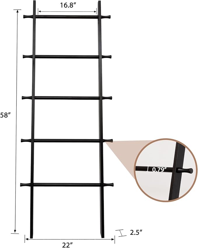 5-Tier Blanket Ladder – 4.8 Ft Wall Leaning Quilt Rack, Farmhouse Blanket Storage for Living Room, Bedroom & Bathroom – Rusti