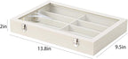 Coward Sunglass Organizer Tray Box, Beige Velvet Grids Eyeglasses Display Tray Case with Transparent Glass Lid for Home Use o