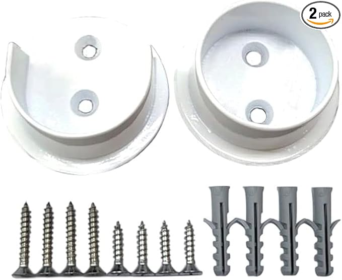 QCAA Solid Brass Extra Heavy Closet Pole Socket Set, 1-1/2 inch, with Stainless Screws, White, 1 Pair, Made in Taiwan