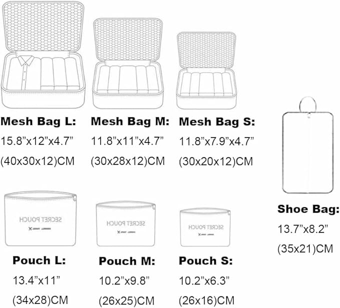 Packing Cubes for Suitcases - 7 Pieces,Light Packing Cubes for Travel, Suitcase Organizer Bags Set, Luggage Organizers for Su