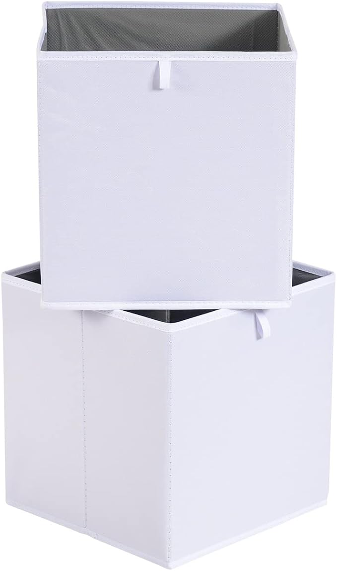 Amazon Basics Collapsible Cube Storage Organizer Bins, Closet Organizer Baskets for Shelves, Space-Saving, White, 13" x 15" x