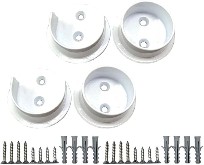 QCAA Solid Brass Extra Heavy Closet Pole Socket Set, 1-1/2 inch, with Stainless Screws, White, 2 Pairs, Made in Taiwan