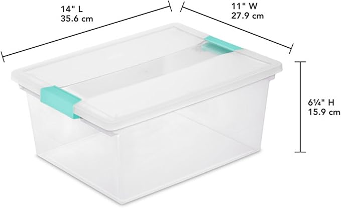 Sterilite 4-Pack Clip Box, Stackable Clear Plastic Bins with Latching Lids, Deep - Writing, Arts or Crafts Supplies Storage C