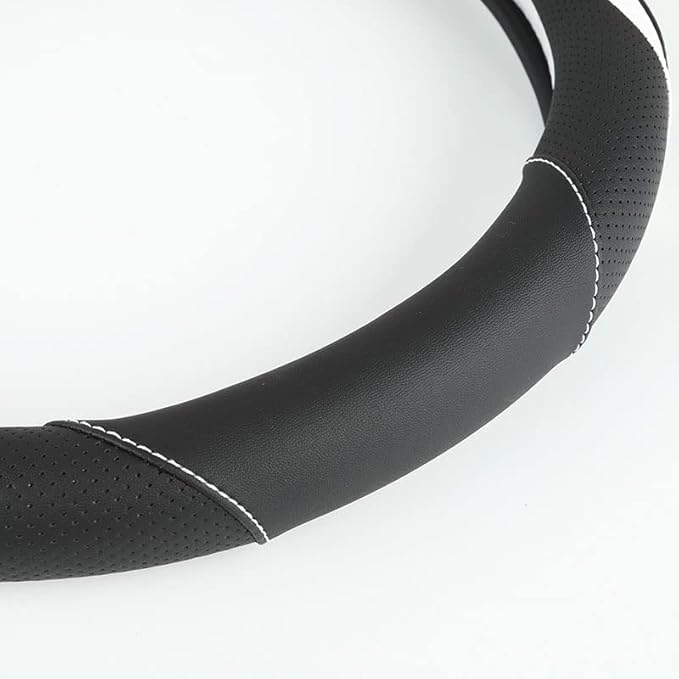 Car Steering Wheel Cover, Leather Steering Wheel Cover White Universal 14.5-15 Inch Microfiber Leather Anti-Slip Breathable A