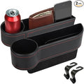 EcoNour Car Seat Gap Filler with Cup Holder (25.4 x 15.2 cm) | Auto Console Organizer in Between Front Seats for Holding Phone, Drink and Cards | Travel Accessories with 2 Headrest Hooks