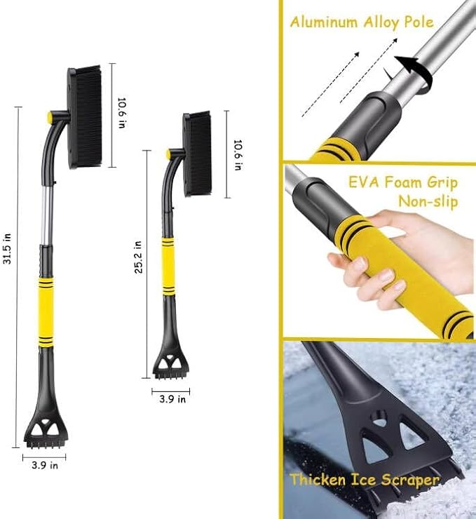 36" Extendable Ice Scrapers for Car Windshield 360°Pivoting Snow Brush for Car Snow Scraper Detachable Snow Removal Tool for Cars,Trucks,SUVs, XC01002