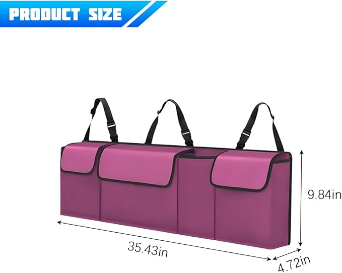 Car Trunk Organizer with Lid, Large Waterproof Vehicle Backseat Hanging Storage Bag with 4 Pockets & Adjustable Straps, Colla
