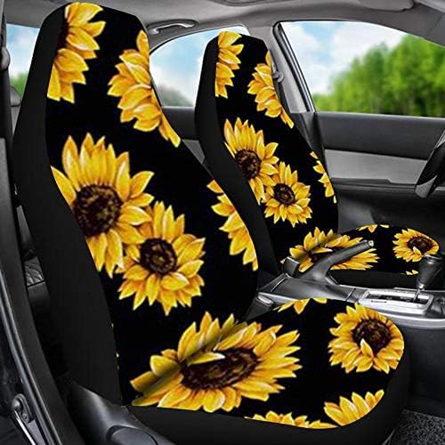 Car Front Seat Covers, Universal Sunflower PrintingCar Seat Protector Seat Cushion Full Cover Fit Most Car,Truck,SUV,Van (Sun