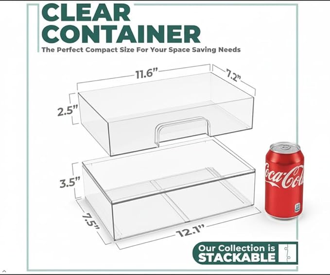 Sorbus Acrylic Storage Containers - 2 Pack, Stackable Storage Bins Set for Bathroom Organization - Clear Acrylic Drawer Organ