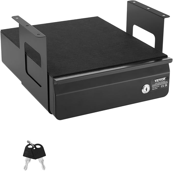 VEVOR Under Desk Lockable Slide Out Drawer, 13 inch Under Desk Pull-out Drawer for Sit Stand Workstation, Secure Under Counte