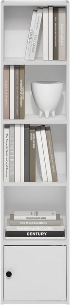 Furinno LUDER Book Shelf, 5-Tier Modern Bookshelf, Bookcase with 1 Door Storage Cabinet, 9.3 x 12 x 52, for Organization and 
