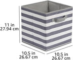 Amazon Basics Cube Organizer Storage Bins Handles, Collapsible Fabric, Pack of 6, 10.5"x10.5"x11", White/ Light Grey Stripe