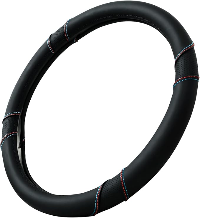 Microfiber Leather Steering Wheel Cover with Anti-Slip Lining Breathable and Soft Universal 14.5-15 inch, Easy to Install Ste