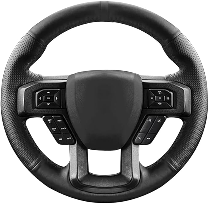 Belinous Leather Steering Wheel Cover Lace Up, Hand-Stitch on Wrap, Steering Wrap Compatible with Ford F-150 F250 King Ranch/Lariat/XL/XLT/Limited/Platinum/Police Responder 2015-2020 (Black)