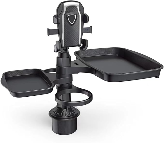 5 in 1 Car Cup Holder Expander with Phone Holder & 2 Food Table Tray & 2 Cup Holder for Drink/Snacks/Humburgers