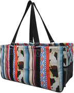 NGIL Extra Large Utility Tote Reusable Grocery Bag Oversized Collapsible for Groceries, Storage, Picnic, Beach (Retro Cow-black)