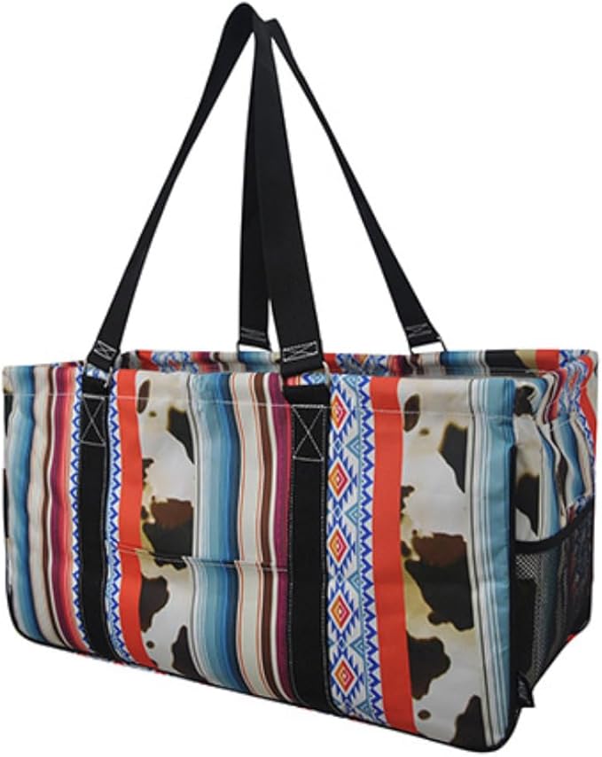 NGIL Extra Large Utility Tote Reusable Grocery Bag Oversized Collapsible for Groceries, Storage, Picnic, Beach (Retro Cow-black)
