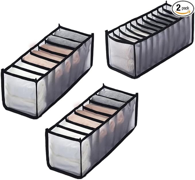 HSLFUAI 3 Pack Drawer Organizer for Underwears, Sock,Tie Foldable Closet Organizer Drawer Soft Fabric Dresser Drawer Divider 