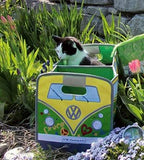 BRISA VW Collection - Volkswagen Foldable Storage Trunk Box Bag for Grocery Shopping in VW T1 Bus Campervan Shape (Peace/Green)