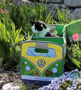 BRISA VW Collection - Volkswagen Foldable Storage Trunk Box Bag for Grocery Shopping in VW T1 Bus Campervan Shape (Peace/Green)