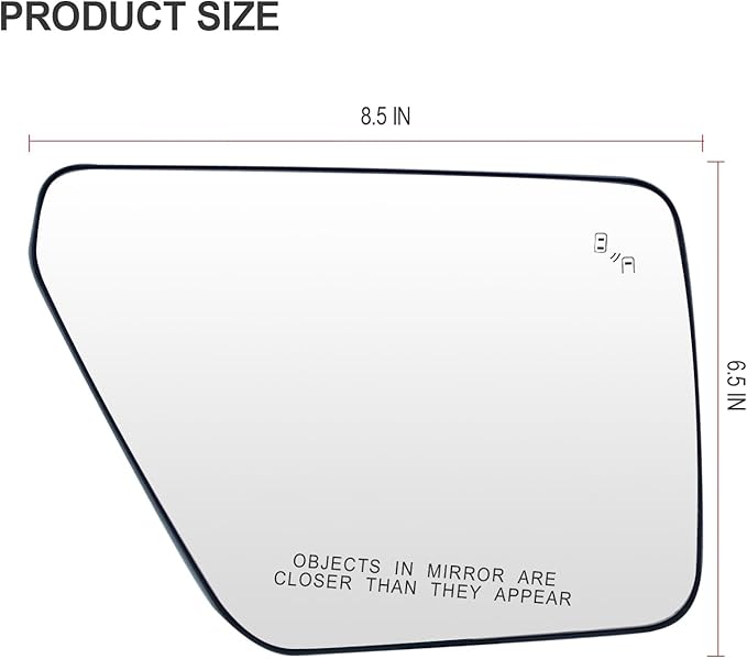 Passenger Side Mirror Glass Compatible with Ford F150 2022 2023 Mirror - With Rear Holder，Blind Spot Detection, Power Heated