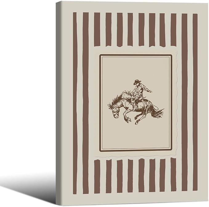 Vintage Western Framed Wall Art Striped Rodeo Decor Southwest Cowboy Poster Canvas Prints Retro Stamp Mid West Mid Century Ar
