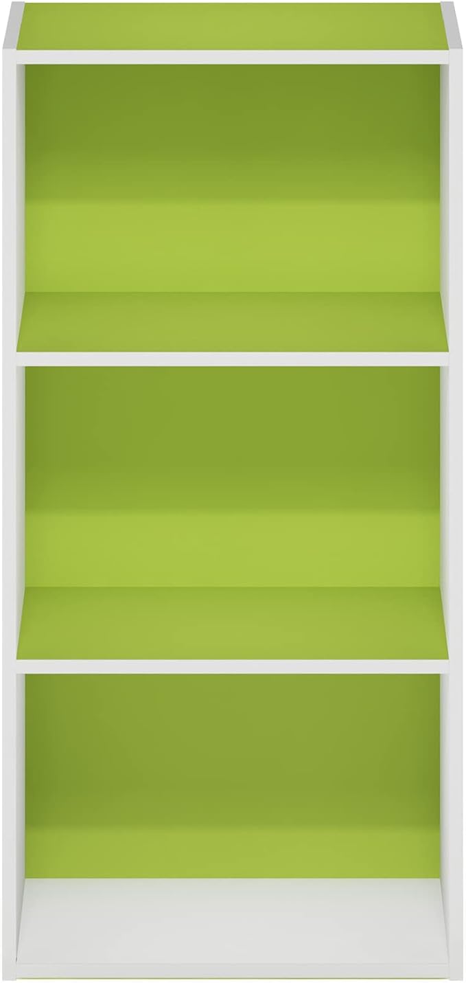 Furinno Luder 3-Tier Open Shelf Bookcase, Green/White