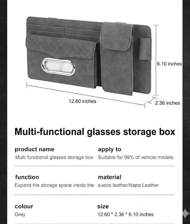 Multifunctional Car Visor Organizer (Suede leather - Gray)