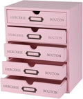 Wooden Storage Box with 5 Drawers Apothecary Vintage Wood Desktop Organizer Countertop Library Card Catalog Cabinet (Pink)