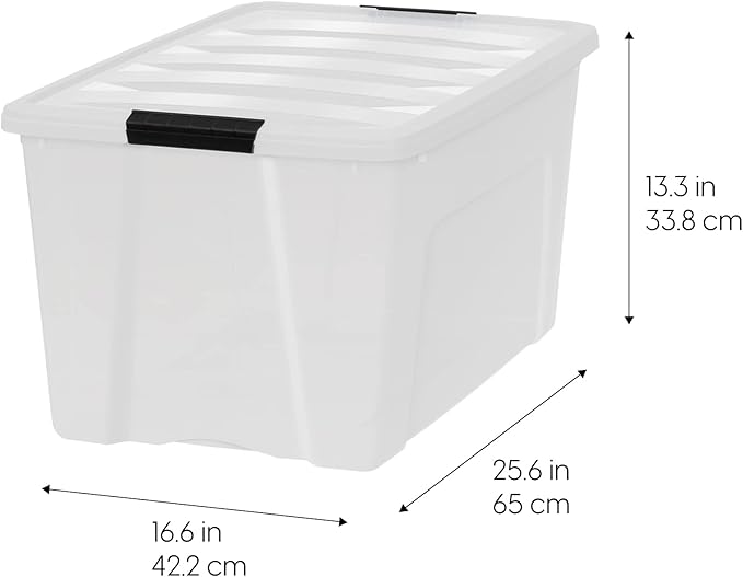 IRIS USA 72 QT Plastic Storage Box with Lid and Latches - 4 Pack - BPA-Free, Discreet Organizing Solution, Durable Nestable S