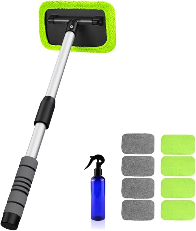 XINDELL Windshield Cleaning Tool for Car – 22inch Extendable Handle Window Cleaner with Reusable Microfiber Pads, Streak-Free